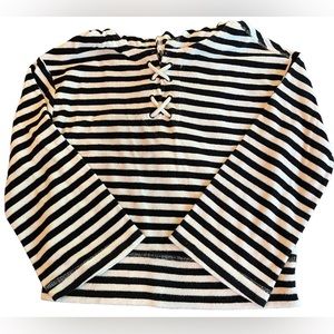 TEA COLLECTION: Black/White Stripe Hoodie, Size 14